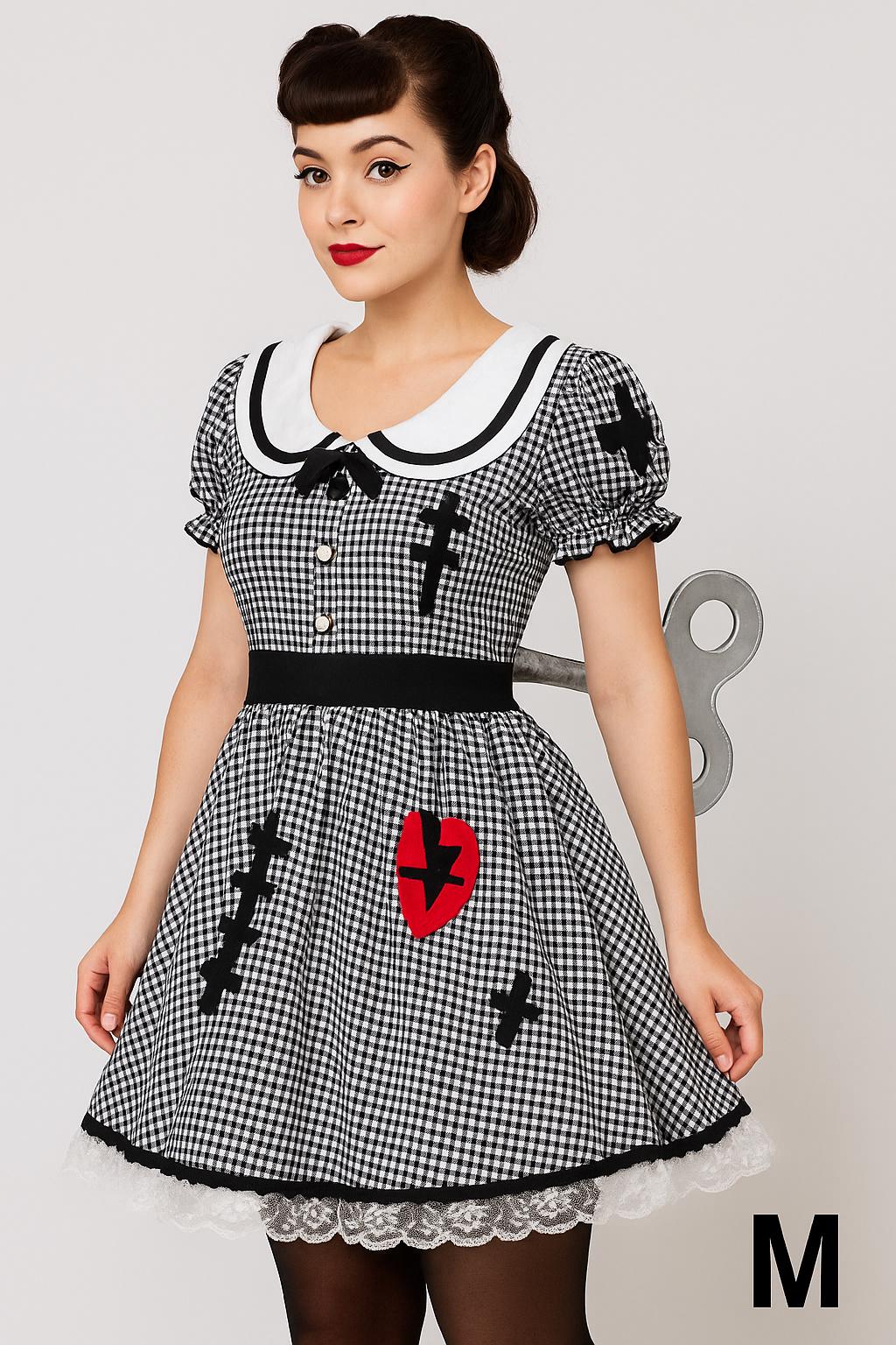 Wind Me Up Dolly Costume Dress | Black Gingham | Size M