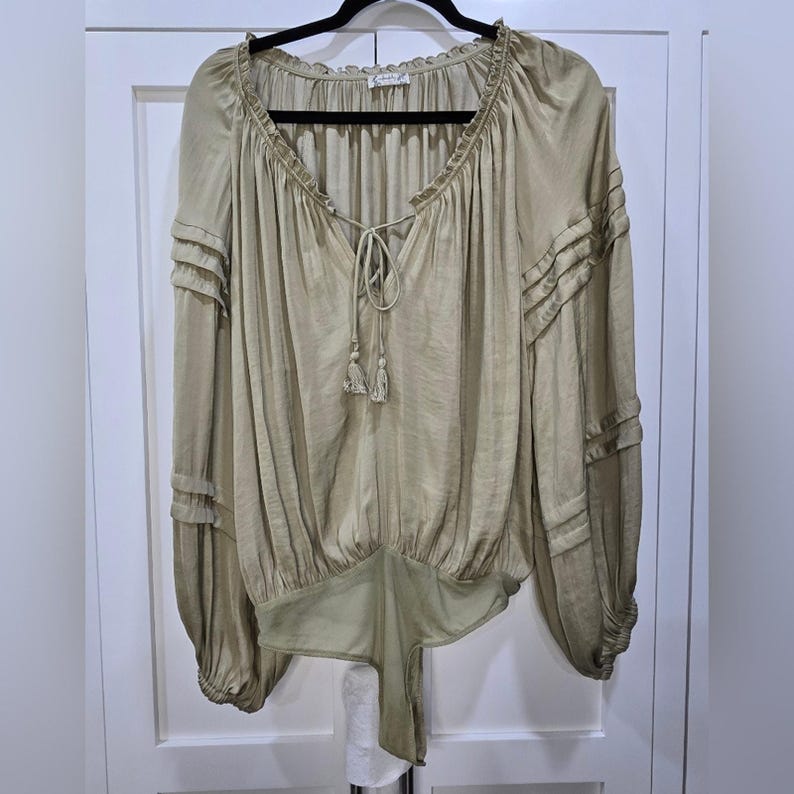 Free People Olive Green Long Sleeve Thong Bodysuit - Small (Discounted) zdjęcie 10