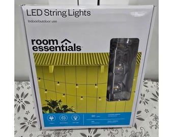 Room Essentials LED String Lights – Black Cord, Warm White - New in Box (Tested)