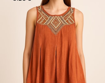 Free People Libertine Metallic Embroidered Open Back Tank – Size Small