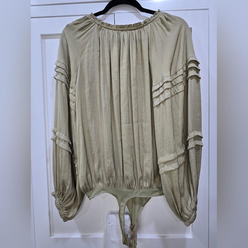 Free People Olive Green Long Sleeve Thong Bodysuit - Small (Discounted) zdjęcie 4