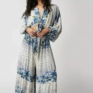 Free People Paradise Jumpsuit – Blue & White – Size Large*Discounted image 1