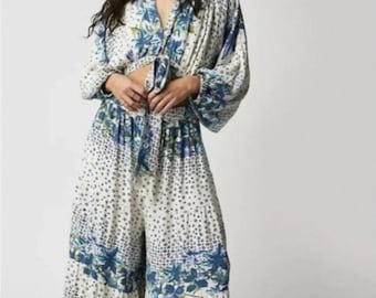 Free People Paradise Jumpsuit – Blue & White – Size Large*Discounted