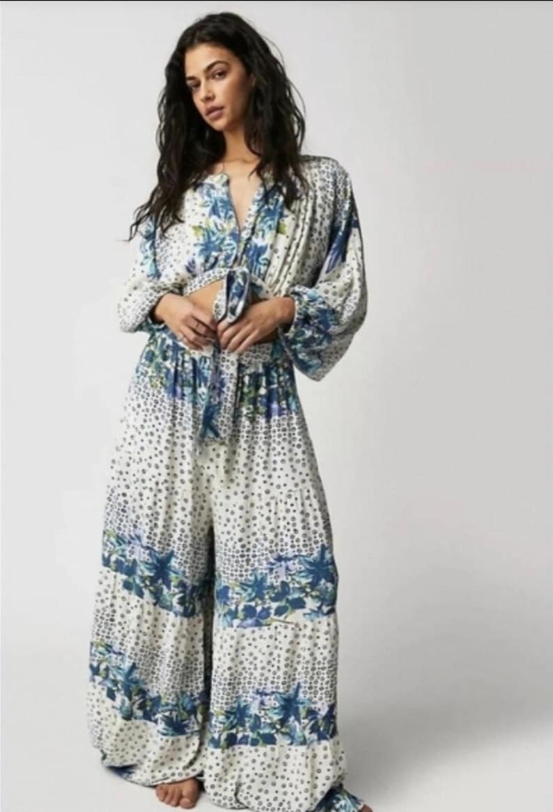 Free People Paradise Jumpsuit – Blue & White – Size Large*Discounted image 1