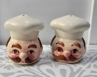 Vintage Chef Head Salt & Pepper Shakers – Ceramic Cream/Brown