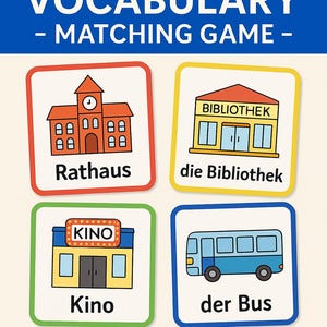 German City Vocabulary Matching Game | Printable Deutsch Flashcards | German Places Activity for Kids | Homeschool German