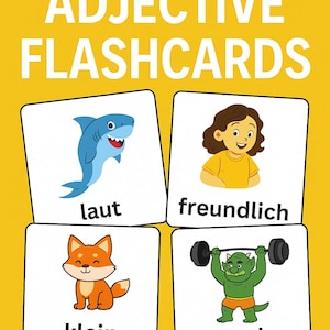 German Adjective Flashcards | A1 Novice Low Vocabulary | Printable Language Learning