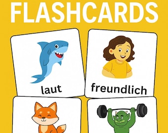 Deutsch Adjektiv Karteikarten | A1 Anfänger (Niedrigwortschatz) | Sprachenlernen zum Ausdrucken