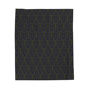 Gothic Victorian Frosting Swirl Velveteen Plush Blanket - Dark Purple and Olive Damask - Cozy Goth Home Décor