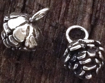 Sterling Silver Pinecone Charms - 2 Small Natural Woodland Jewelry Findings C233