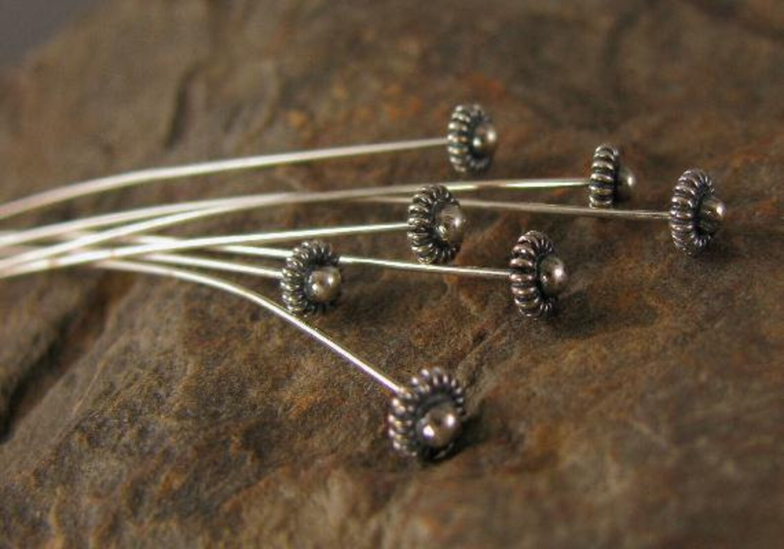 Sterling Silver Head Pins 6 Rustic Beading Pins 4.1mm Etsy