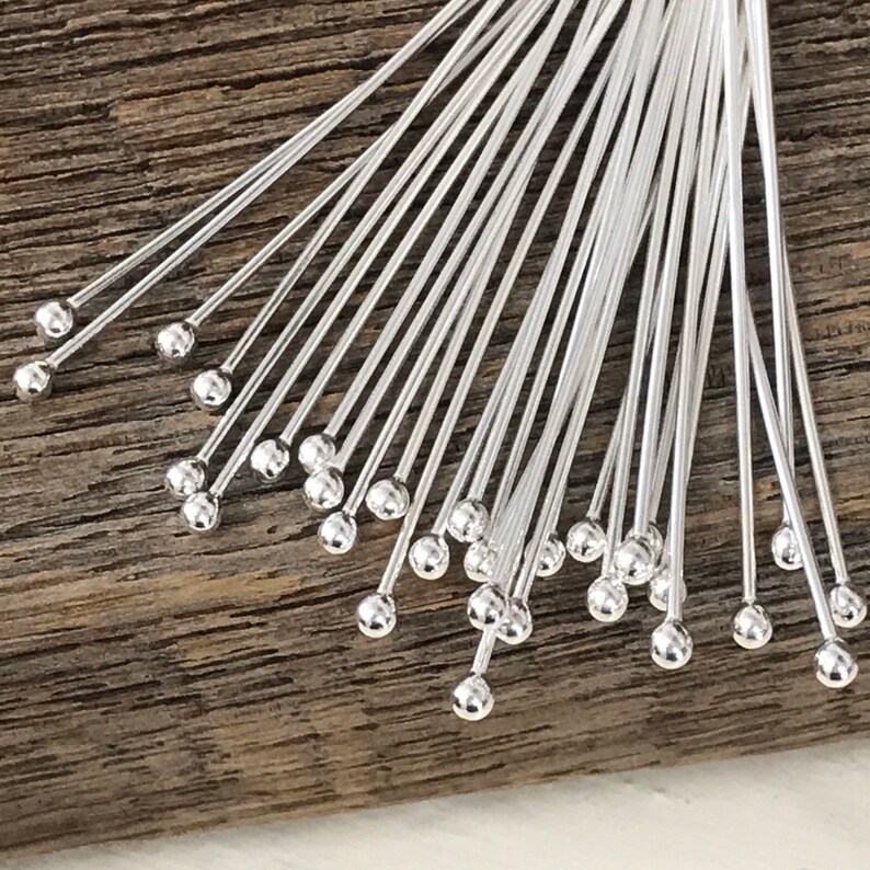 21 Gauge Sterling Silver Head Pins With Large Ball End 50mm Etsy