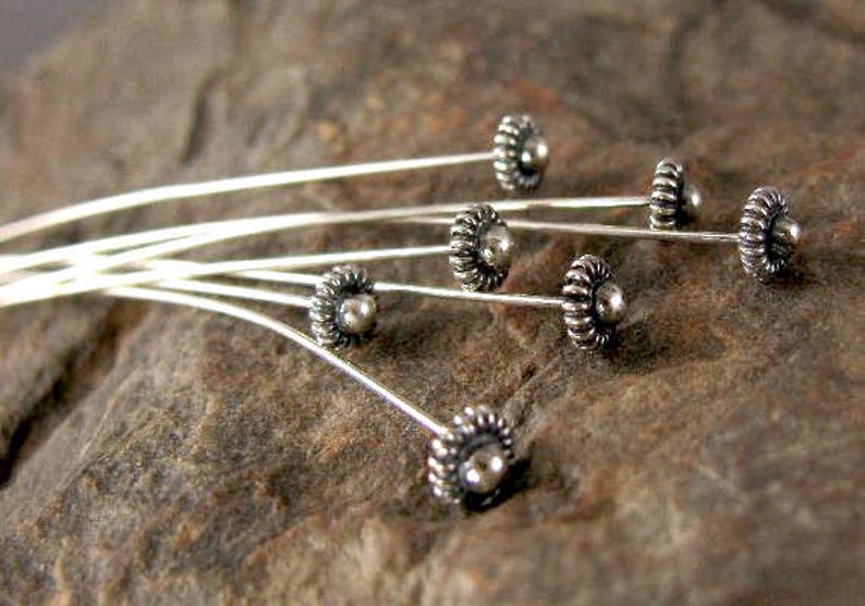 Sterling Silver Head Pins 6 Rustic Beading Pins 4.1mm Etsy