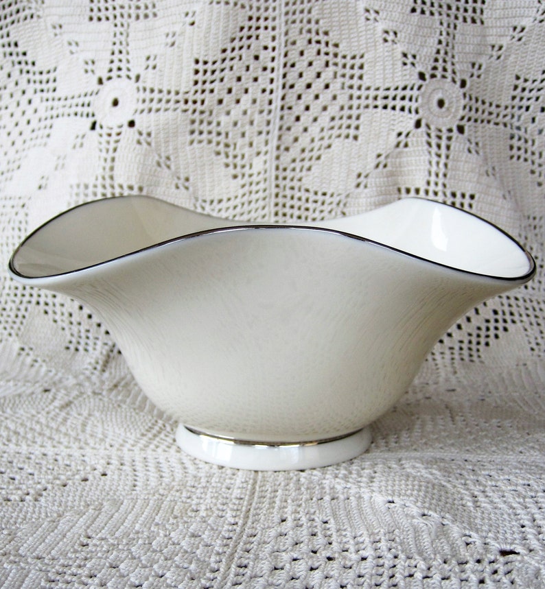 Vintage LENOX USA Fluted 3sided Candy Dish Silver Edging Etsy