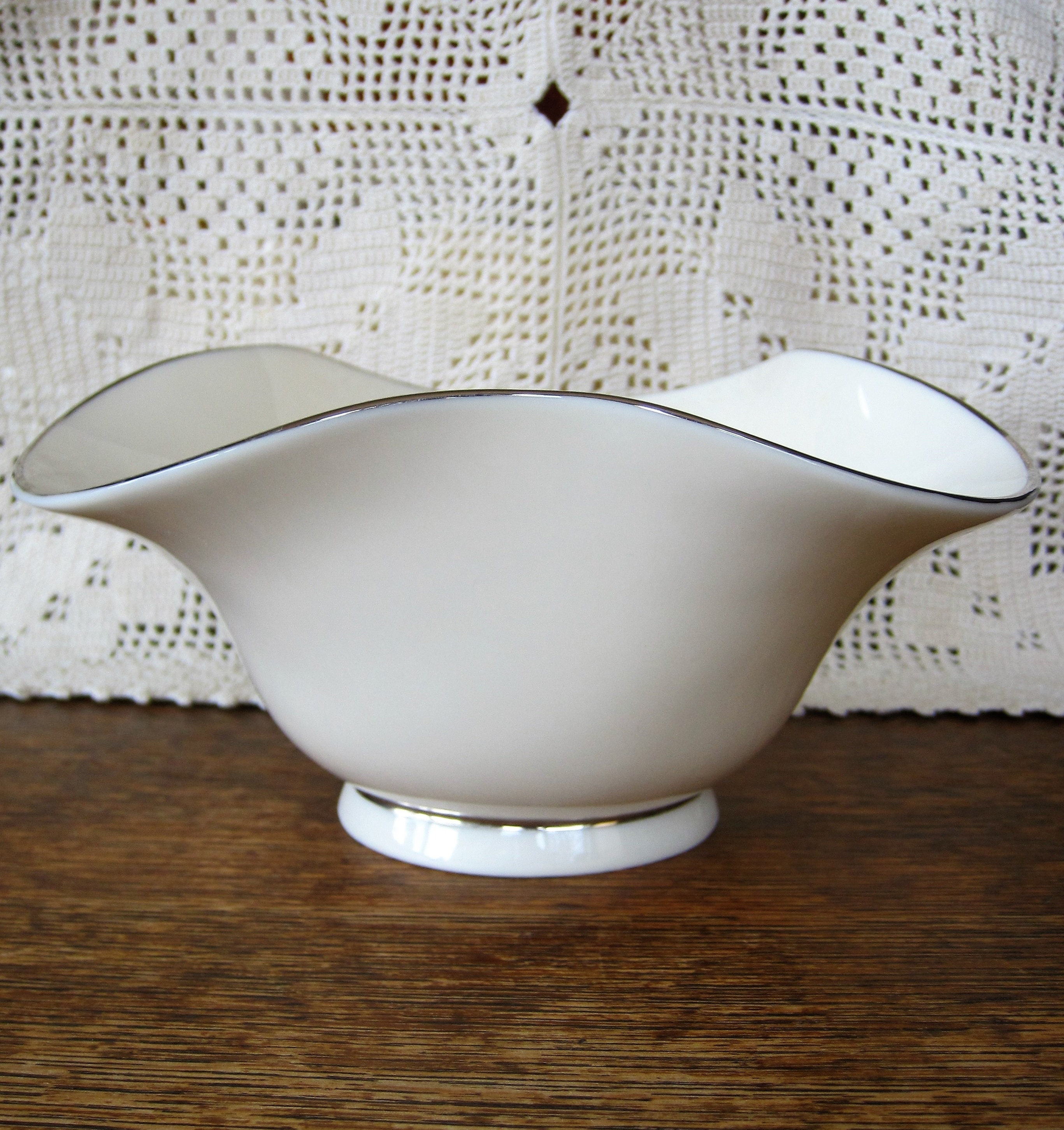 Vintage LENOX USA Fluted 3Sided Candy Dish Silver Edging Etsy