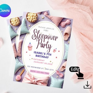 Retro Neon Sleepover Birthday Invitation: Editable Canva Template (Digital Download)