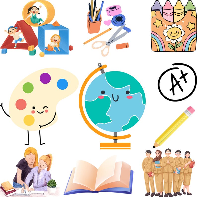 Back to School Clipart Bundle: Classroom PNG Illustrations (digital ...