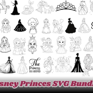 Princess SVG Bundle,Bundle Princess,Princess Svg Cut Files For Cricut,Digital Download with Outlines Svg, Eps, Png, and dxf
