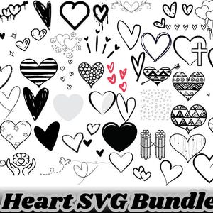 Heart SVG Bundle: Doodle Hearts, Dividers, Borders (Digital Download)