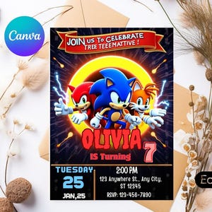 Sonic 3 Birthday Invitation,Super Sonic Party Invitation,Super Hedgehog Boys Party Invite,For Boy and Girl invitation,Kids Birthday Invite