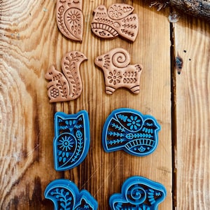 Folk Art3 Djuravtryck Utstansar Set Uggla Fågel Ekorre Får Lerutstans