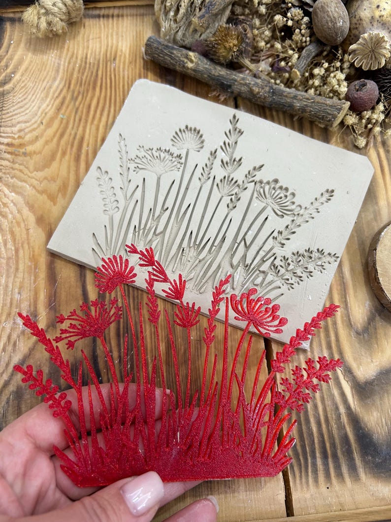Flexstamp™ – Flexible Clay Stamp | Botanical Wildflower Grass Texture | Organic Meadow Pattern image 11