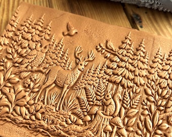 Rouleau texture forêt murmurante, rouleau bois argile, motif chevreuil