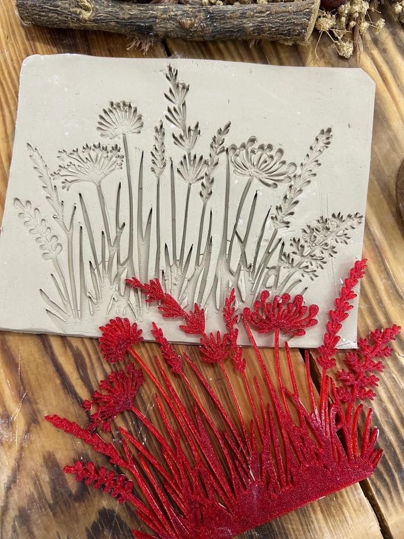 Flexstamp™ – Flexible Clay Stamp | Botanical Wildflower Grass Texture | Organic Meadow Pattern image 7