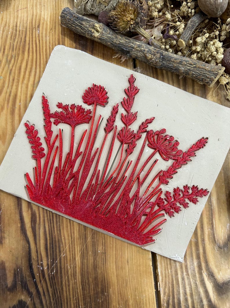 Flexstamp™ – Flexible Clay Stamp | Botanical Wildflower Grass Texture | Organic Meadow Pattern image 4