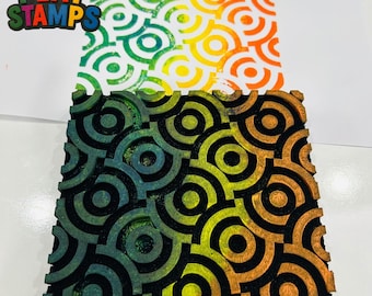 Geometric Waves Foam Stamp: 6x6 inch Deep Relief Printing Block