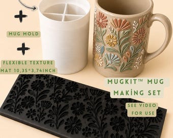 Kit de fabrication de tasses en céramique MugKit™ - Moule à tasse et tapis de texture flexible