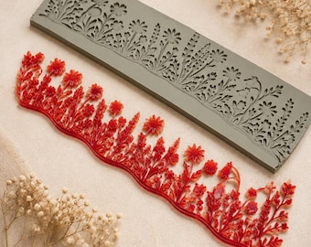 Tampon Flexstamp™ Bordure Fleurs Sauvages | Tampon en argile flexible | Texture Prairie Botanique
