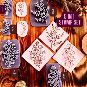 5-in-1 Floral Vintage Deboss Stamp Set – Perfect for Polymer Clay, Soap, Ceramics & Baking!