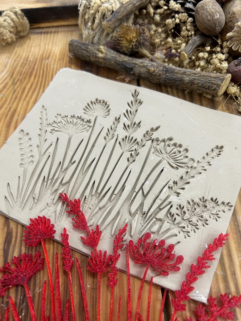 Flexstamp™ – Flexible Clay Stamp | Botanical Wildflower Grass Texture | Organic Meadow Pattern image 8