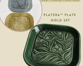 Ensemble de moules Platera™ Grenade pour assiette en argile avec tampon de texture 20 cm