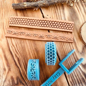 Honeycomb And Floral Border Roller: Polymer Clay, Ceramic Embossing Tool