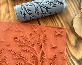 Vögel und Zweige Texturroller: 10 cm Prägewerkzeug für Clay & Soap
