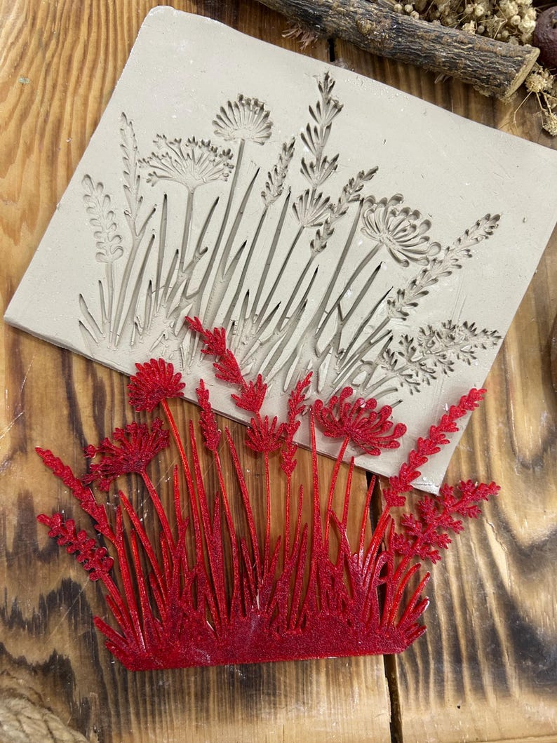 Flexstamp™ – Flexible Clay Stamp | Botanical Wildflower Grass Texture | Organic Meadow Pattern image 6