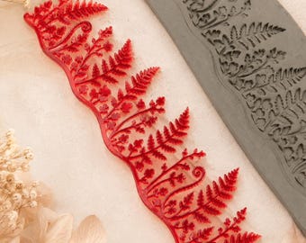 Tampon Flexstamp™ Bordure Fougères et Fleurs Sauvages | Tampon en argile flexible | Texture Forêt Botanique