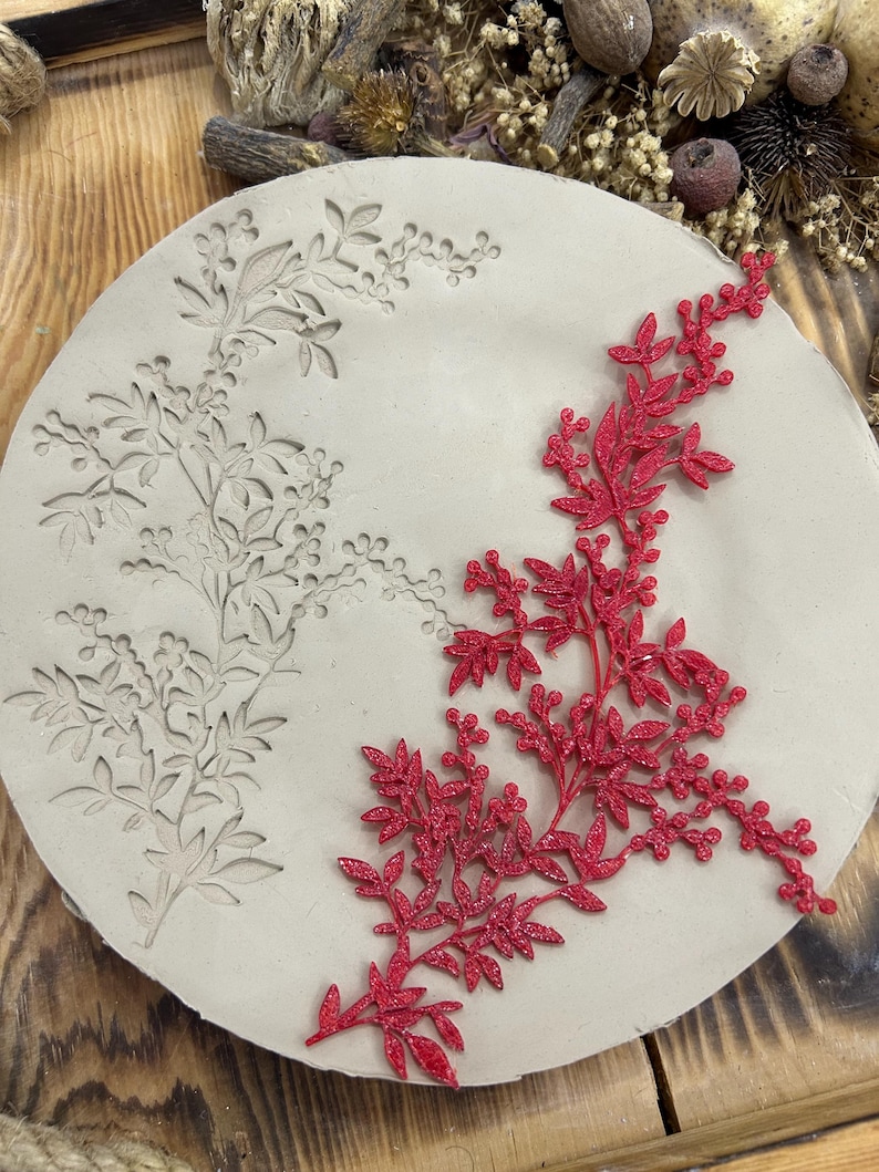 Flexstamp™ – Flexible Clay Stamp | Botanical Berry Branch Pattern – Deep Detail Texture Tool image 3