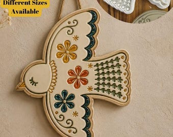 Dove Bird Clay Stamp & Cutter, Folk Art Pottery Tool, Botanical Clay Embossing Set