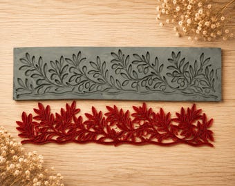 Tampon en argile Flexstamp Bordure Branche d'Olivier | Outil flexible pour texture de feuilles botaniques