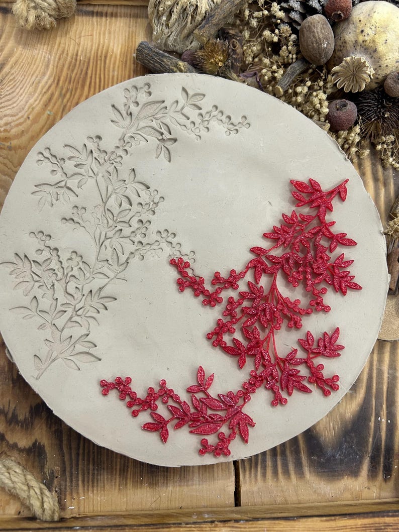 Flexstamp™ – Flexible Clay Stamp | Botanical Berry Branch Pattern – Deep Detail Texture Tool image 10