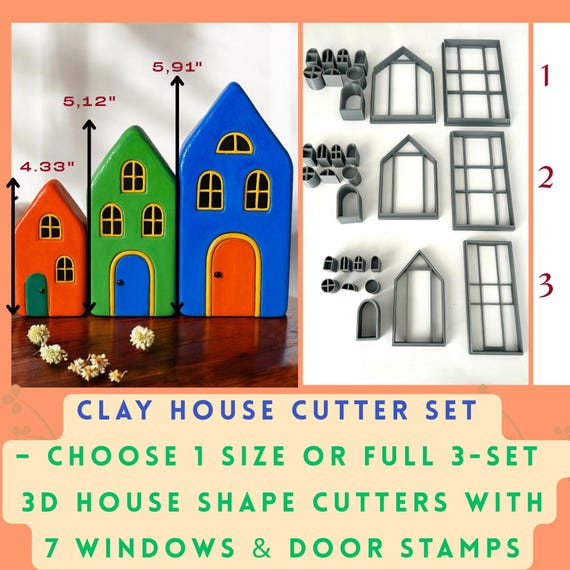 Clay House Cutter Set: Miniature Pottery House with Window & Door Stamps