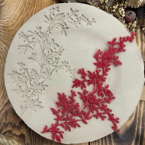 Flexstamp™ – Timbro in argilla flessibile / Motivo botanico con rami di bacche – Strumento per texture con dettagli profondi
