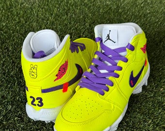 Zapatos Jordan 1 personalizados y brillantes / pintados a mano / Zapatos de béisbol y sóftbol