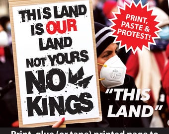 No Kings Hands Off Protest Sign "This Land"