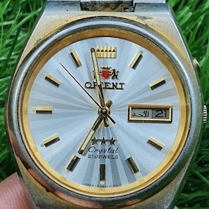 Vintage Of Orient Automatic Crystal 21 Jewels Men Watch Day Date Japan Made