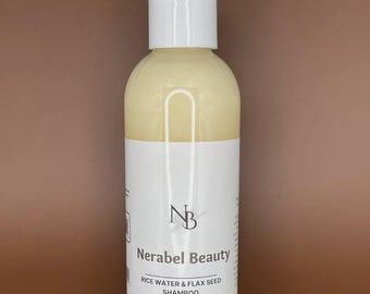 Champú de agua de arroz y semillas de lino (8 oz): fortalece, nutre y promueve el crecimiento / Limpiador para cabello seco de todo tipo / Nerabel Beauty