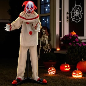 Life Size 5ft Killer Clown Animated Halloween Prop – Scary Outdoor Animatronic Decor